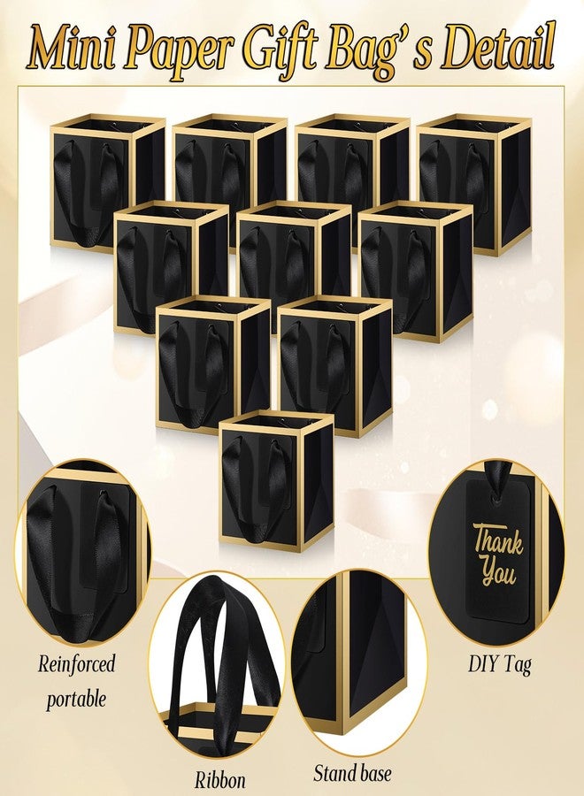 Kolldenn 100 Pcs Small Gift Bags with Handles Metallic Paper Square Wedding Favor Bags Bulk with DIY Blank Thank You Tags for Birthday Bridal Shower Party Favor (4 x 4 x 4 Inches,Black) - Image 3